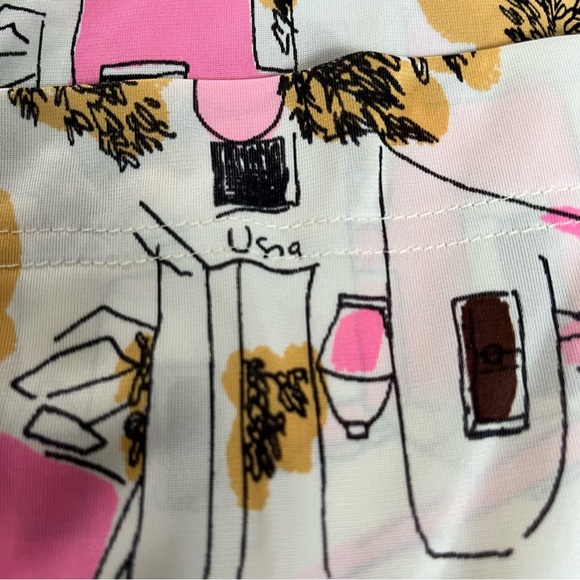 Vera Neumann Vintage Top belted house or city scape pink white XS or kids 12 - Picture 10 of 13